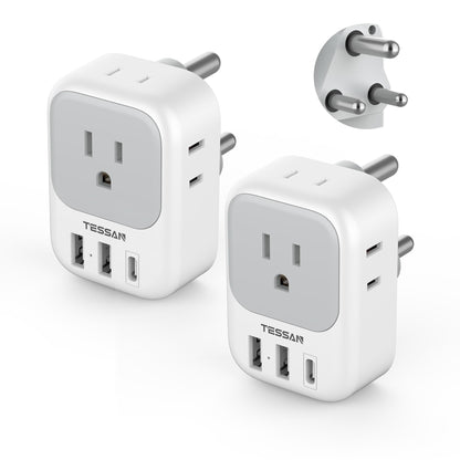 2 Pack European Plug Adapter USB C, TESSAN US to Europe Adapter 4 Outlets 3 USB Charger, Type C International Power Adaptor to Italy Spain France Portugal Iceland Germany, Europe Travel Essentials
