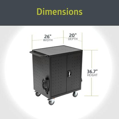 Pearington 32 Device Mobile Charging and Storage Cart for iPads, Chromebooks and Laptop Computers, Up to 13-inch Screen Size, Surge Protection, Front & Back Access Locking Cabinet