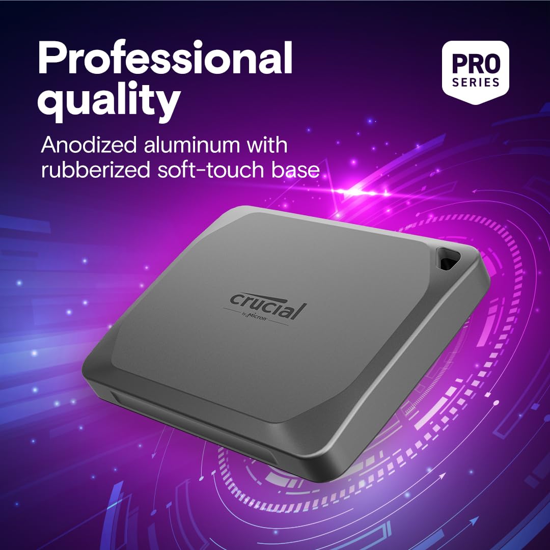 Crucial X9 Pro 1TB Portable SSD, Up to 1050MB/s Read & Write, 3.2 USB-C, External Solid State Drive, Durable Storage for PC & Mac, for Content Creators & Videogaphers, Silver - ‎CT1000X9PROSSD902