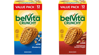 belVita Breakfast Biscuits Variety Pack, Blueberry and Cinnamon Brown Sugar, Value Pack, 24 Total Packs, 2 Boxes (4 Biscuits Per Pack)