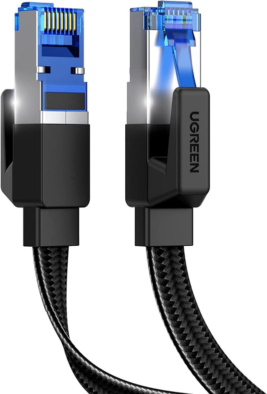 UGREEN Cat 8 Ethernet Cable 3FT, Flat High Speed 40Gbps 2000Mhz Internet Cable 26AWG Braided Network Cord RJ45 Shielded Indoor LAN Cables Compatible for Gaming PC PS5 Xbox Modem Router 3FT