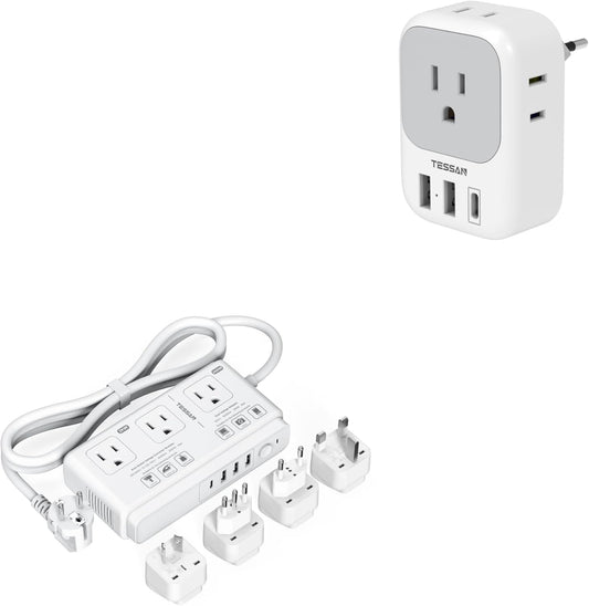 European Travel Plug Adapter USB C, TESSAN International Plug Adapter with 4 AC Outlets and 3 USB Ports, 220V to 110V Voltage Converter, 2000W Step Down Transformer, for US to Europe Italy Australia