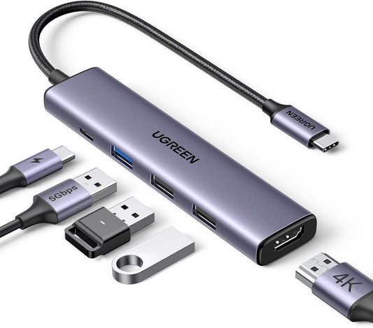 UGREEN USB C Hub 5 in 1 Multiport USB Adapter Revodok 105 4K HDMI, 100W Power Delivery, 3 USB-A Data Ports, USB C Dongle for MacBook Pro/Air, iPad Pro, iMac, iPhone 16 Pro/Pro Max, XPS, Thinkpad