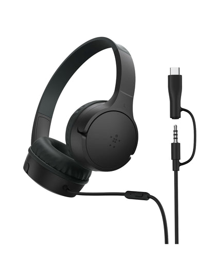 Belkin SoundForm Mini - Wireless Bluetooth Kids Headphones, 30H Battery, 85dB Safe Volume Limit, Built-in Microphone - Toddler On-Ear Earphones for iPhone, iPad - Ideal for School - Blue w/Case