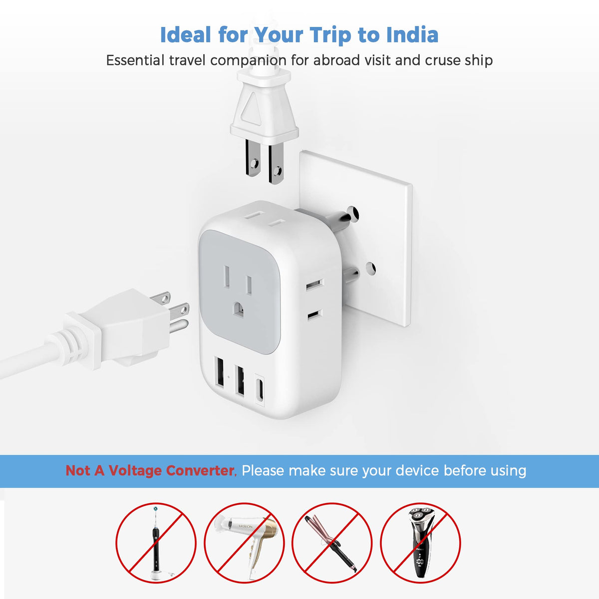 2 Pack European Plug Adapter USB C, TESSAN US to Europe Adapter 4 Outlets 3 USB Charger, Type C International Power Adaptor to Italy Spain France Portugal Iceland Germany, Europe Travel Essentials
