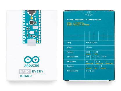Arduino Nano Every (Single Board) [ABX00028-A] - ATmega4809 Microcontroller, 48KB Flash, 6KB SRAM, 20 Digital I/O Pins, 8 Analog Inputs, USB-C, Compatible with Arduino IDE for Embedded Projects