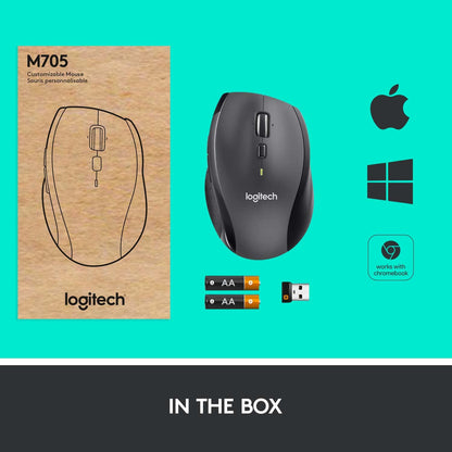 Logitech M720 Triathlon Multi-Device Wireless Mouse, Bluetooth, USB Unifying Receiver, 1000 DPI, 6 Programmable Buttons, 2-Year Battery, Compatible with Laptop, PC, Mac, iPadOS - Black