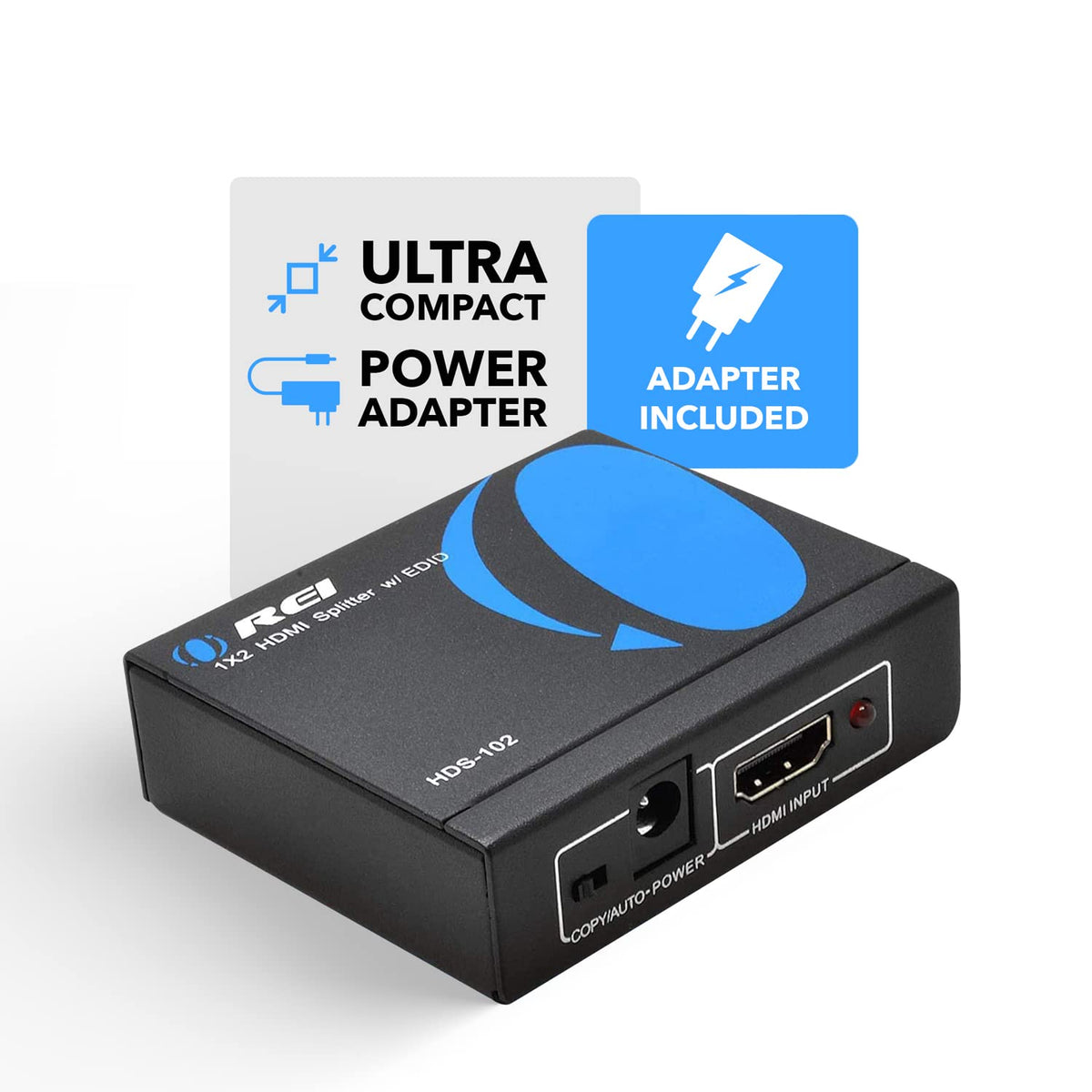 OREI HDMI Splitter 1 in 2 out - Ultra HD 4K @ 30Hz, HDCP, 3D & Full HD 1080P Support for Xbox, PS4, Blu-ray, HDTV - Adapter Included
