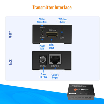 J-Tech Digital HDMI Extender over cat5e/6 1080P@200ft HDMI Balun Over Single Ethernet Supports EDID Copy Compatible with Dolby Digital DTS
