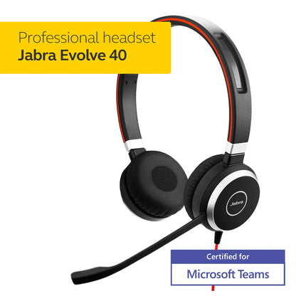 Jabra Evolve 40 Professional Wired Headset, Stereo, MS-Optimized – Telephone Headset for Greater Productivity, Superior Sound for Calls and Music, 3.5mm Jack/USB Connection, All-Day Comfort Design