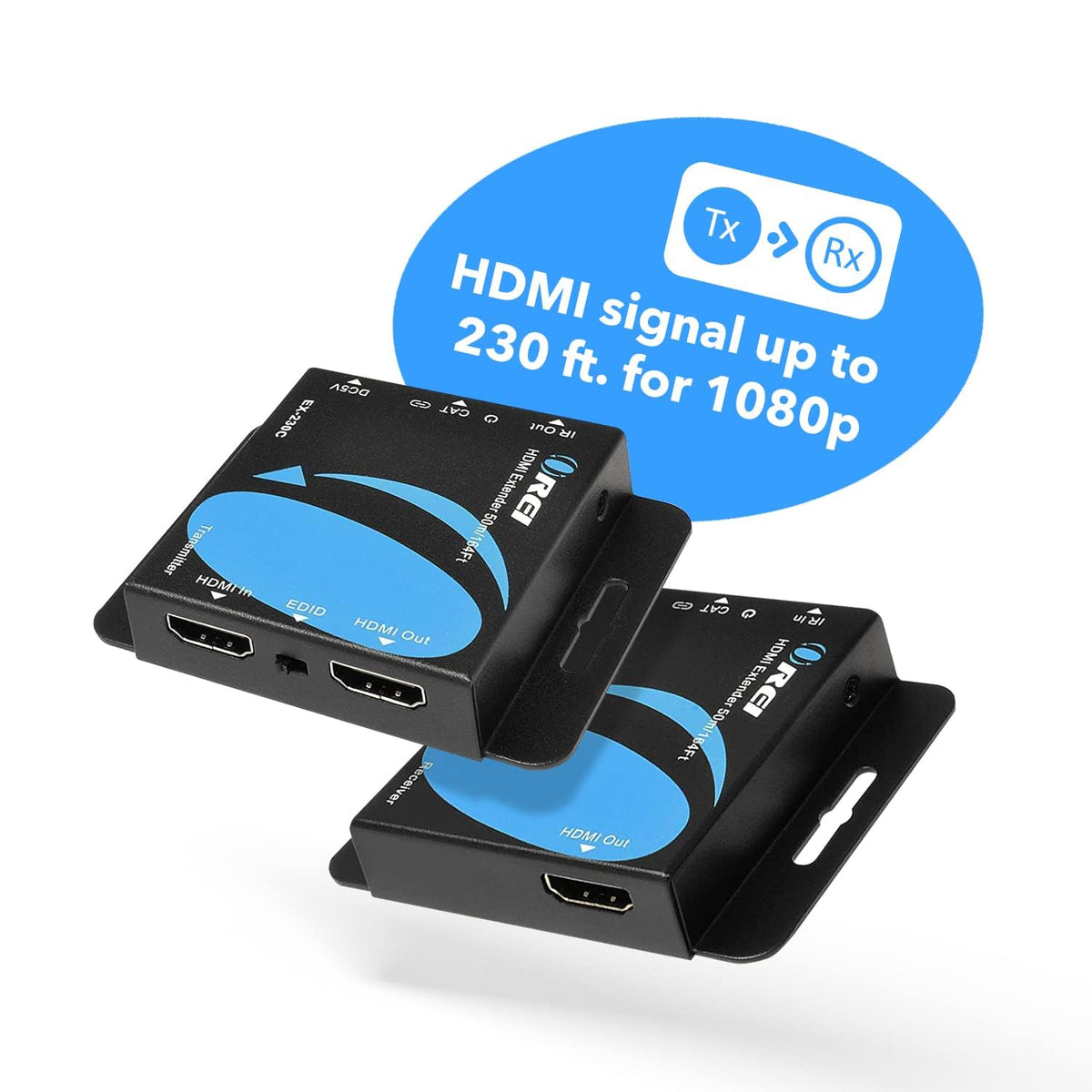 OREI 4K HDMI Over Ethernet Extender RJ45 (CAT6/CAT7) – 4K@30Hz up to 131ft / 1080p up to 230ft, Full HD POC Transmitter & Receiver with IR Loop Out (EX-230C)