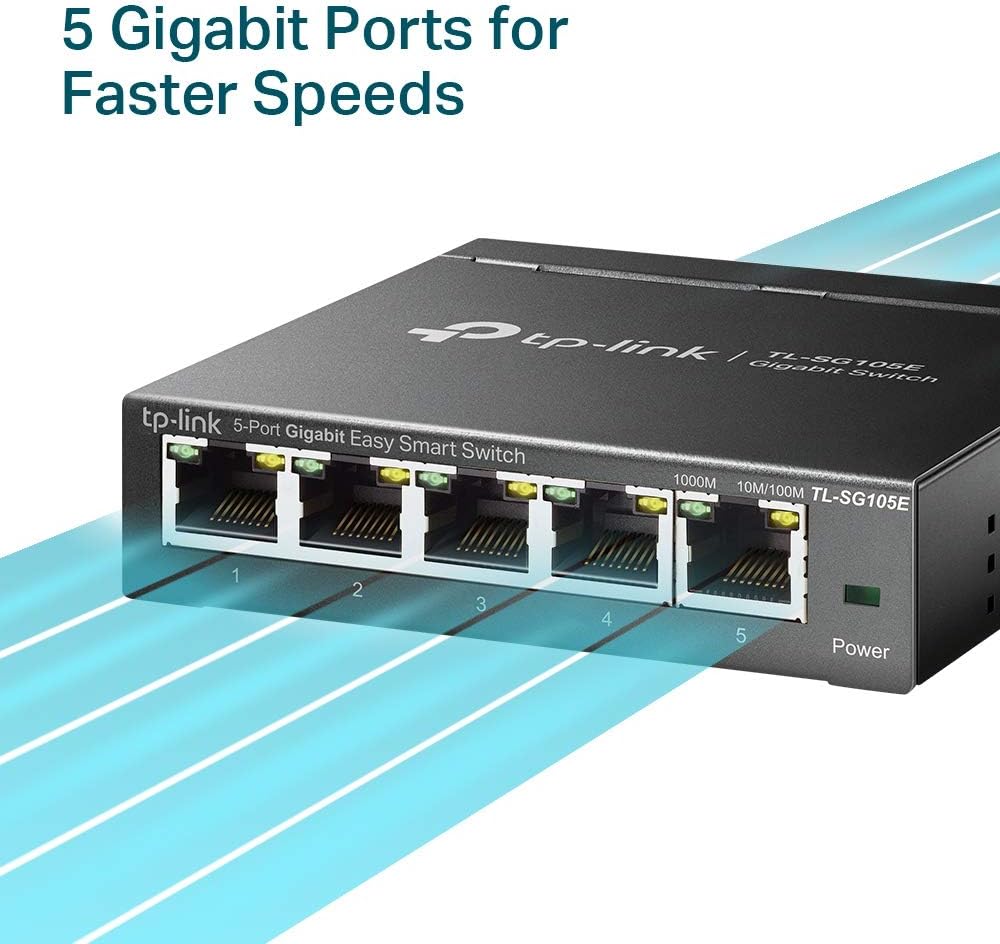 TP-Link 5-Port Gigabit Ethernet Easy Smart Switch| Plug and Play | Desktop | Sturdy Metal w/Shielded Ports | Limited Lifetime Replacement (TL-SG105E), Black…