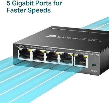 TP-Link 5-Port Gigabit Ethernet Easy Smart Switch| Plug and Play | Desktop | Sturdy Metal w/Shielded Ports | Limited Lifetime Replacement (TL-SG105E), Black…
