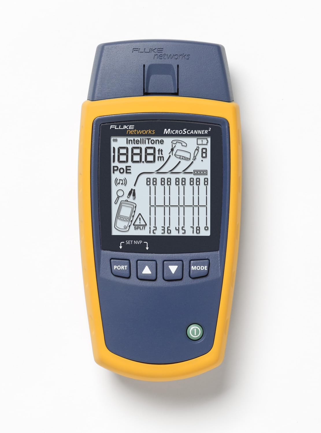 Fluke Networks MS2-100 MicroScanner2 Copper Cable Verifier with Built-In IntelliTone Toning, Troubleshoots RJ11, RJ45, Coax, Tests 10/100/1000Base-T, and Voip,yellow