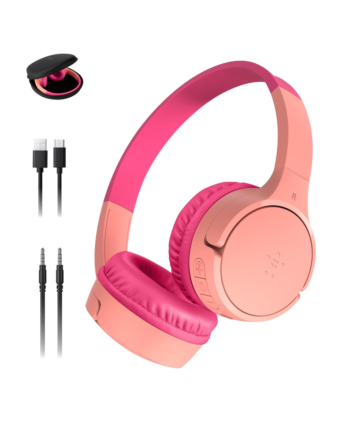 Belkin SoundForm Mini - Wireless Bluetooth Kids Headphones, 30H Battery, 85dB Safe Volume Limit, Built-in Microphone - Toddler On-Ear Earphones for iPhone, iPad - Ideal for School - Blue w/Case