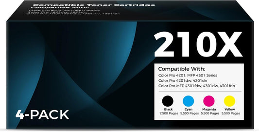 210X Toner Cartridges High Yield Compatible Replacement for HP 210X 210A for Color Pro MFP 4301fdw 4301fdn Pro 4201dw 4201dn Series Printer Ink W2100X W2100A 4-Pack Color Combo