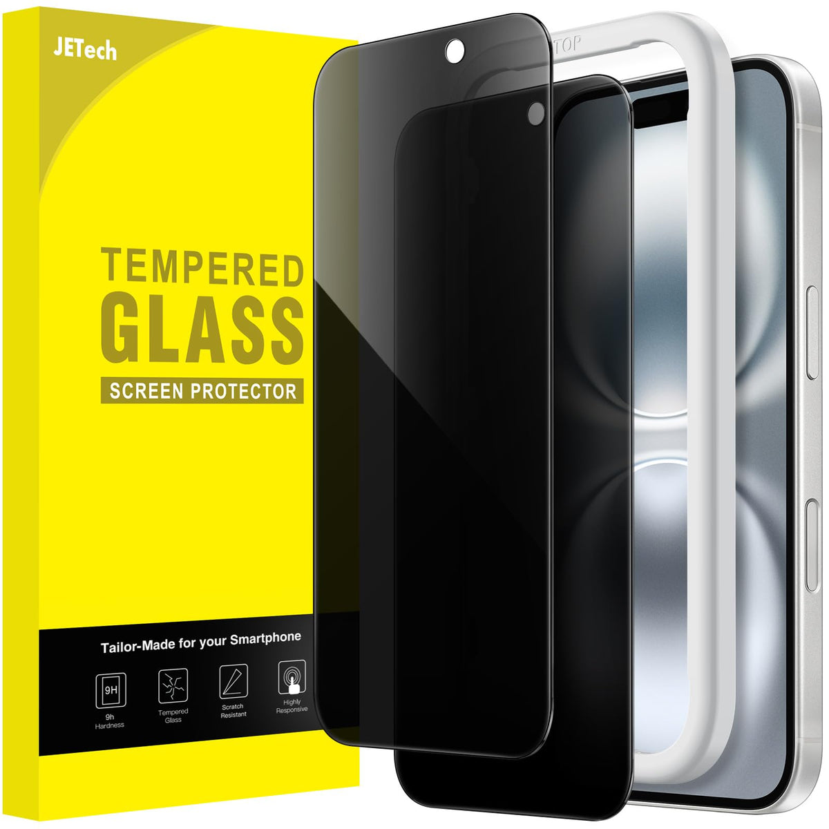JETech Privacy Screen Protector for iPhone 15 6.1-Inch, Anti-Spy Tempered Glass Film with Easy Installation Tool, 2-Pack