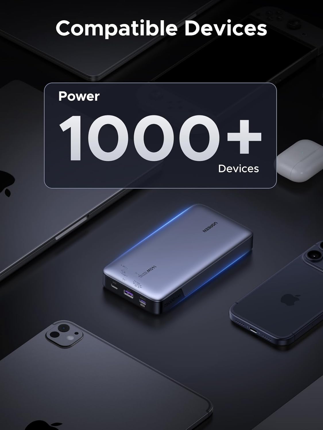 UGREEN Power Bank 25,000mAh 145W Laptop Portable Charger, Nexode 3-Port USB C PD Battery Pack, for MacBook Pro/Air, Dell XPS, iPhone 17/16/15/14, Galaxy S26 Steam Deck, iPad, and More