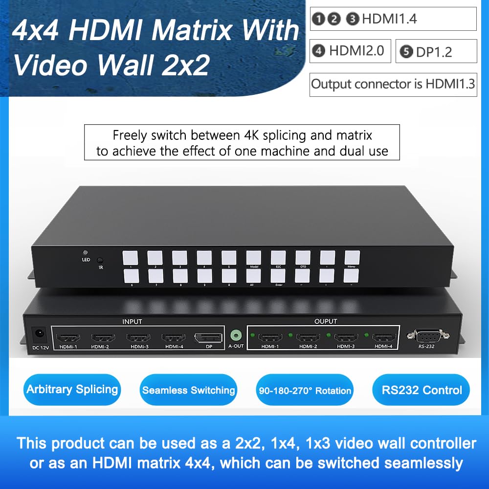 ICUIXIAN 16x16 HDMI Matrix Switch 4K@30Hz with Web GUI+LAN Port+Rs232 Control, Rack Mount HDMI Matrix 16x16 Support EDID, HDCP, Backlit Button, LED Screen Display (16 hdmi switcher 1x16 Splitter)