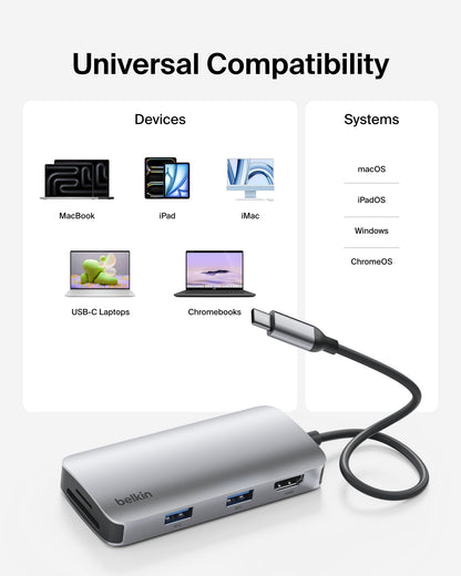 Belkin USB C Hub, 4-in-1 Multi-Port Laptop Dock with 4K HDMI, USB C Docking Station with 100 Watt Pass-Through Power Delivery, 2 X USB A Ports For MacBook Pro, Air, iPad Pro, Chromebook and More