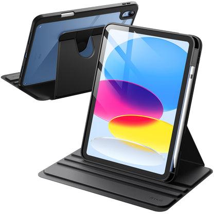 JETech Rotating Case for iPad (A16) 11th/10th Generation (2025/2022) with Pencil Holder, 360 Degree Rotation Protective Stand Cover Clear Back, Auto Wake/Sleep (Navy)