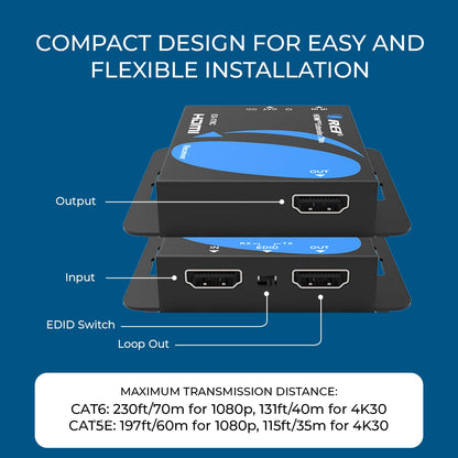 OREI 4K HDMI over Ethernet Extender Over CAT5/CAT6/CAT7, with IR Upto 164 Feet - Loop Out - 4K @ 30Hz 1080P Full HD Signal Distribution (EX-170C)