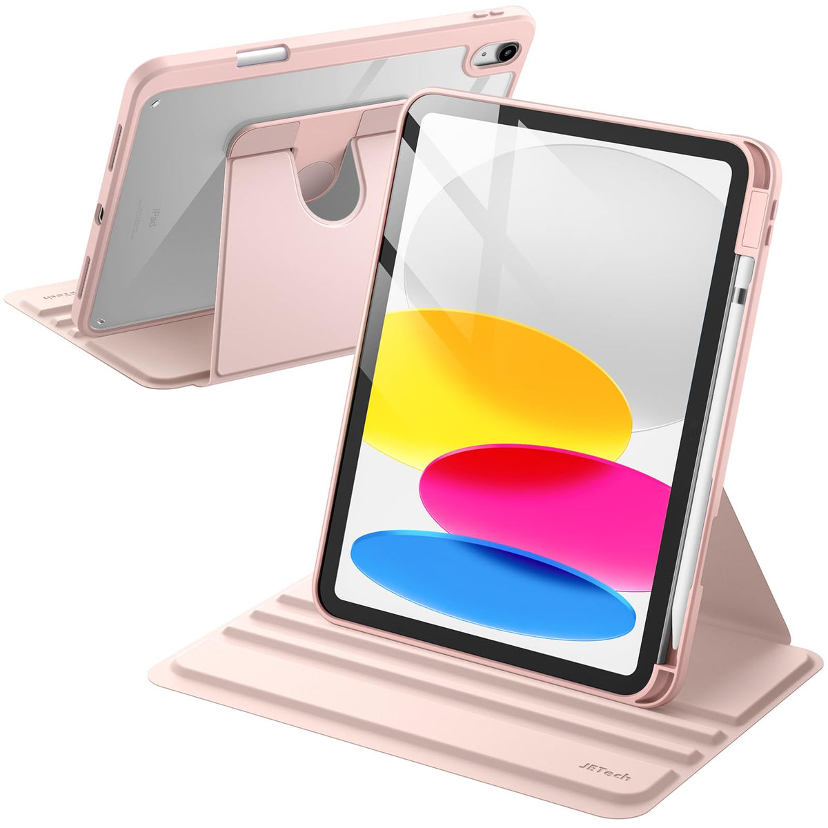 JETech Rotating Case for iPad (A16) 11th/10th Generation (2025/2022) with Pencil Holder, 360 Degree Rotation Protective Stand Cover Clear Back, Auto Wake/Sleep (Navy)