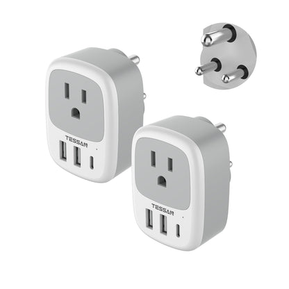 2 Pack European Travel Plug Adapter, TESSAN US to Europe Plug Adapter with 3 USB Ports (1 USB C), Type C Power Outlet for EU International Italy Iceland Spain France Germany