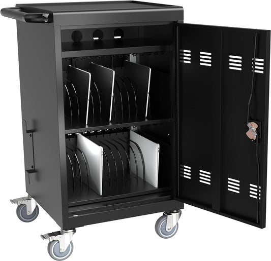 16 Device Charging Cart for Laptop Up to 16.3-inch Screen, Mobile Charging Station and Tablet Storage Cart for iPad, Chromebooks with Cord Organizer, Black