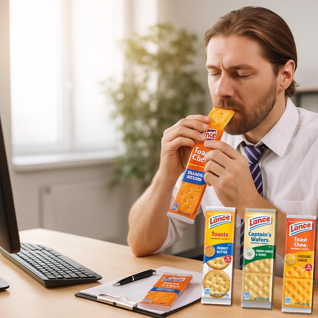 Sandwich Crackers Variety Pack, 40 Individual Snack Bags - Quality Lance Snacks, Featuring Toasty, Toastchee & Captain's Wafers