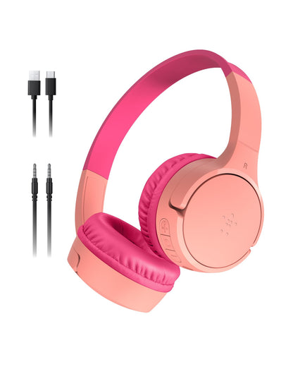 Belkin SoundForm Mini - Wireless Bluetooth Kids Headphones, 30H Battery, 85dB Safe Volume Limit, Built-in Microphone - Toddler On-Ear Earphones for iPhone, iPad - Ideal for School - Blue w/Case