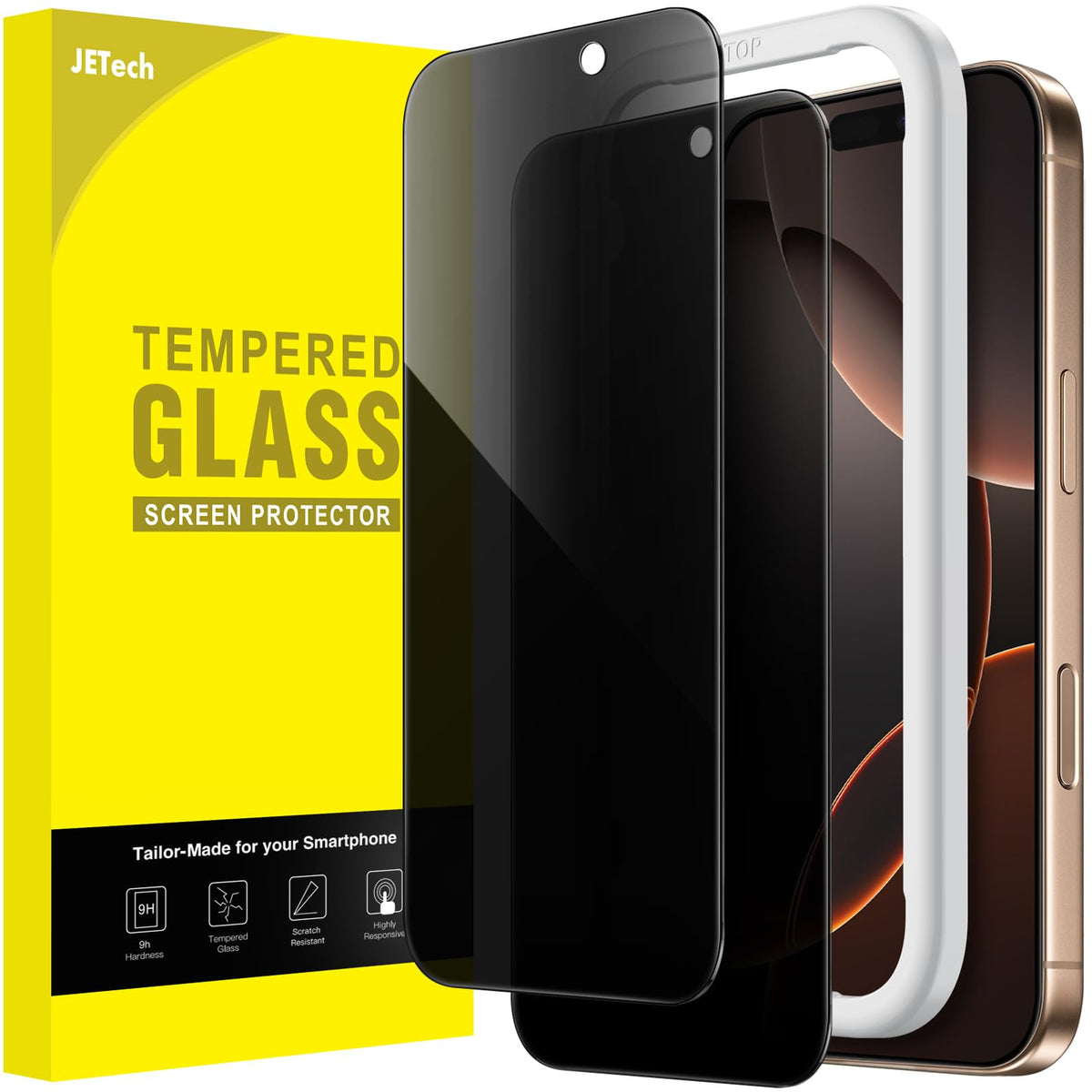 JETech Privacy Screen Protector for iPhone 15 6.1-Inch, Anti-Spy Tempered Glass Film with Easy Installation Tool, 2-Pack