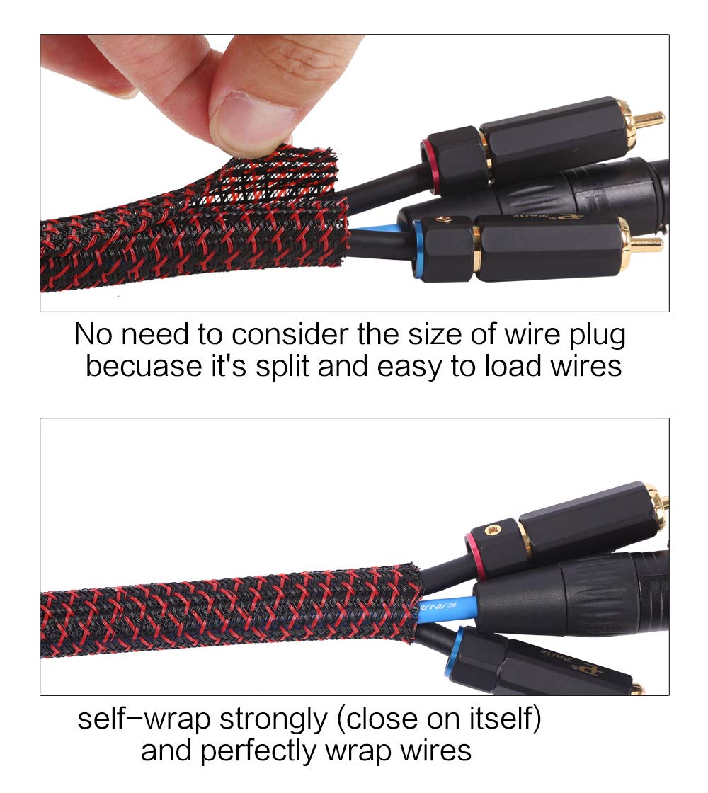 Alex Tech 10ft - 1/2 inch Cord Protector Wire Loom Tubing Cable Sleeve Split Sleeving For USB Cable Power Cord Audio Video Cable – Protect Cat From Chewing - Black