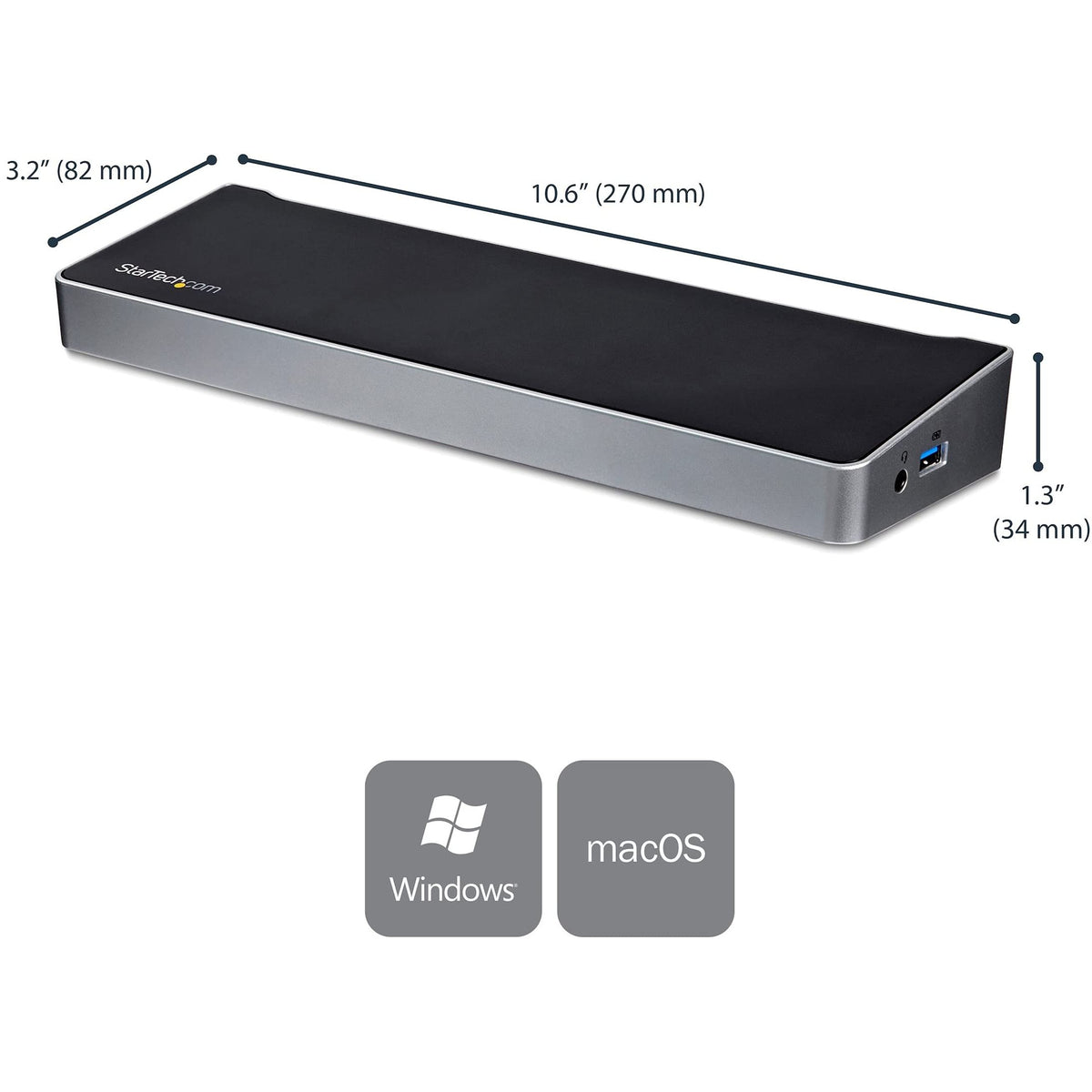 StarTech.com USB-C Triple Monitor Docking Station for MacBook Pro / Air M1 M2 M3 M4 & Windows, Universal 4K HDMI DP Dock, Thunderbolt Compatible, 100W Laptop Charging - TAA, Black, Silver
