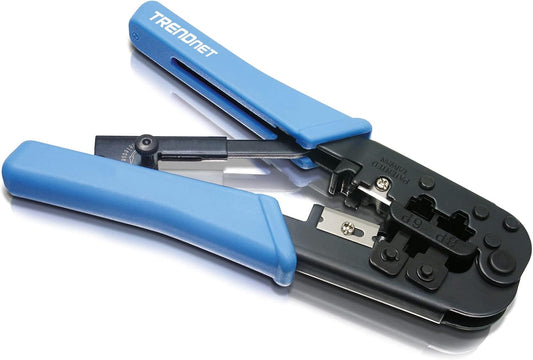 TRENDnet Crimping Tool, TC-CT68, Crimp, Cut, & Strip Cable for 8 and 6 Position Modular Plugs, Built-In Cutter and Stripper, NDAA + TAA Compliant, 8P-RJ-45, 6P-RJ-12, RJ-11, Steel Construction, Black