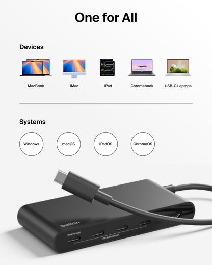 Belkin USB C Hub, 4-in-1 Multi-Port Laptop Dock with 4K HDMI, USB C Docking Station with 100 Watt Pass-Through Power Delivery, 2 X USB A Ports For MacBook Pro, Air, iPad Pro, Chromebook and More