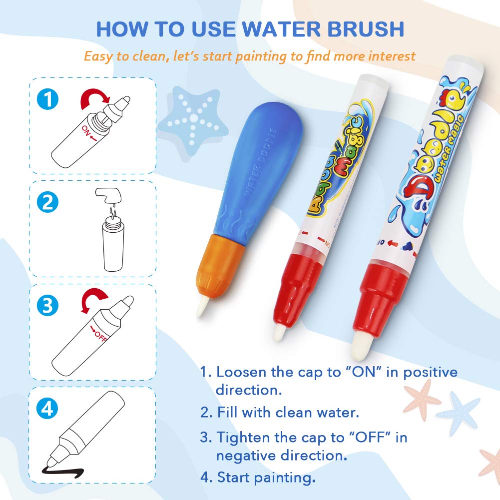Water Doodle Mat - Kids Painting Writing Color Doodle Drawing Mat Toy Bring Magic Pens Educational Toys for Age 3 4 5 6 7 Year Old Girls Boys Age Toddler Gift