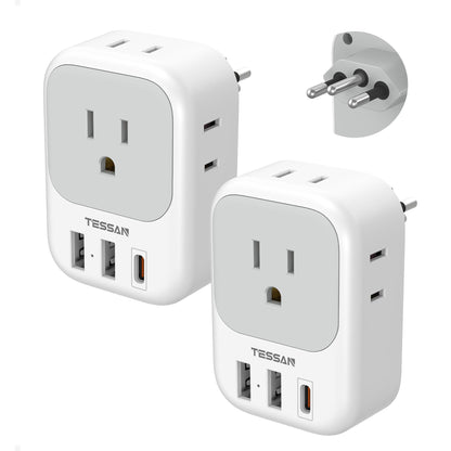 2 Pack European Plug Adapter USB C, TESSAN US to Europe Adapter 4 Outlets 3 USB Charger, Type C International Power Adaptor to Italy Spain France Portugal Iceland Germany, Europe Travel Essentials