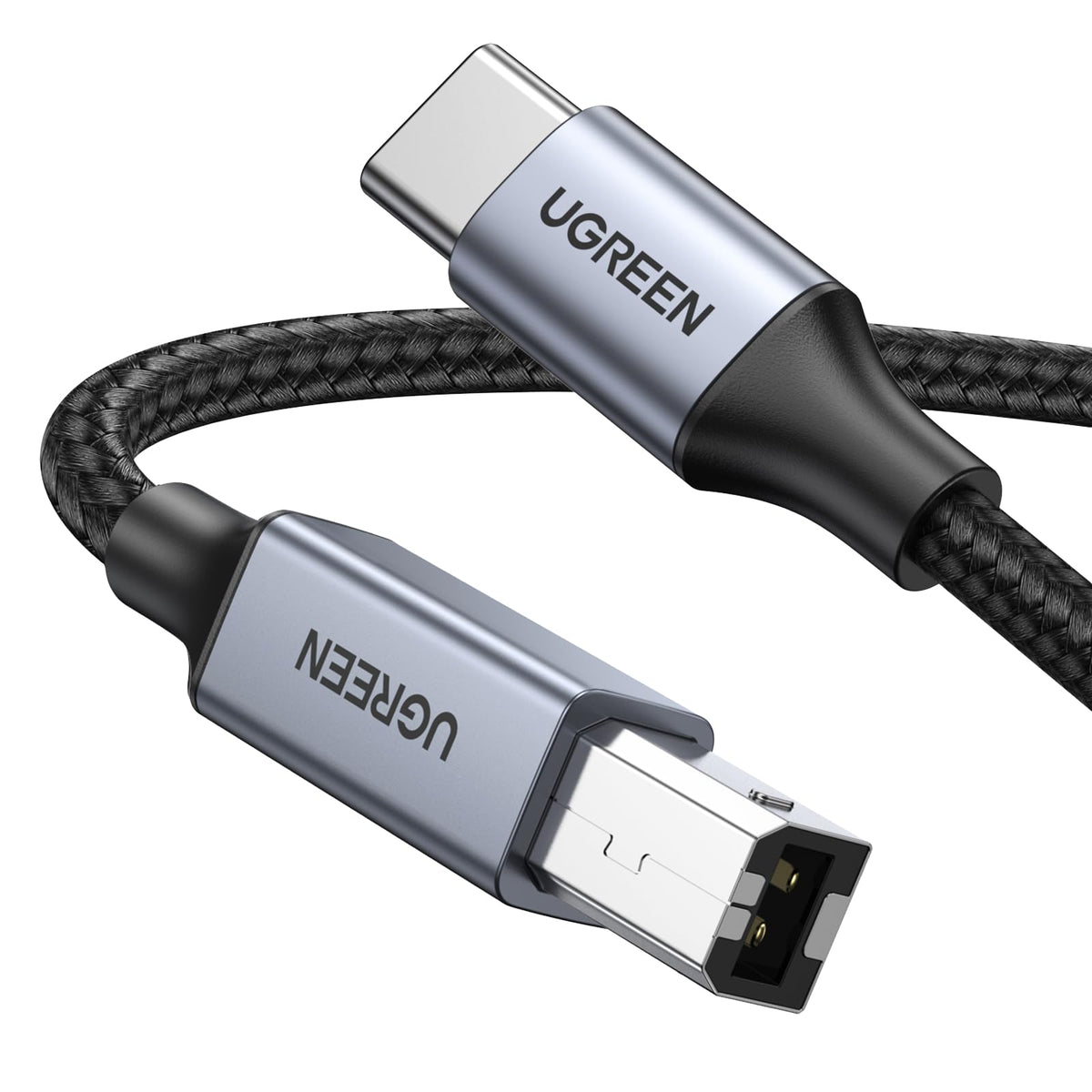UGREEN USB B to USB C 6 FT Printer Cable, Nylon USB B to C Cord for MacBook Pro/Air, MIDI Cable Compatible with Yamaha Piano Keyboard, DAC, DJ Controller for iPad