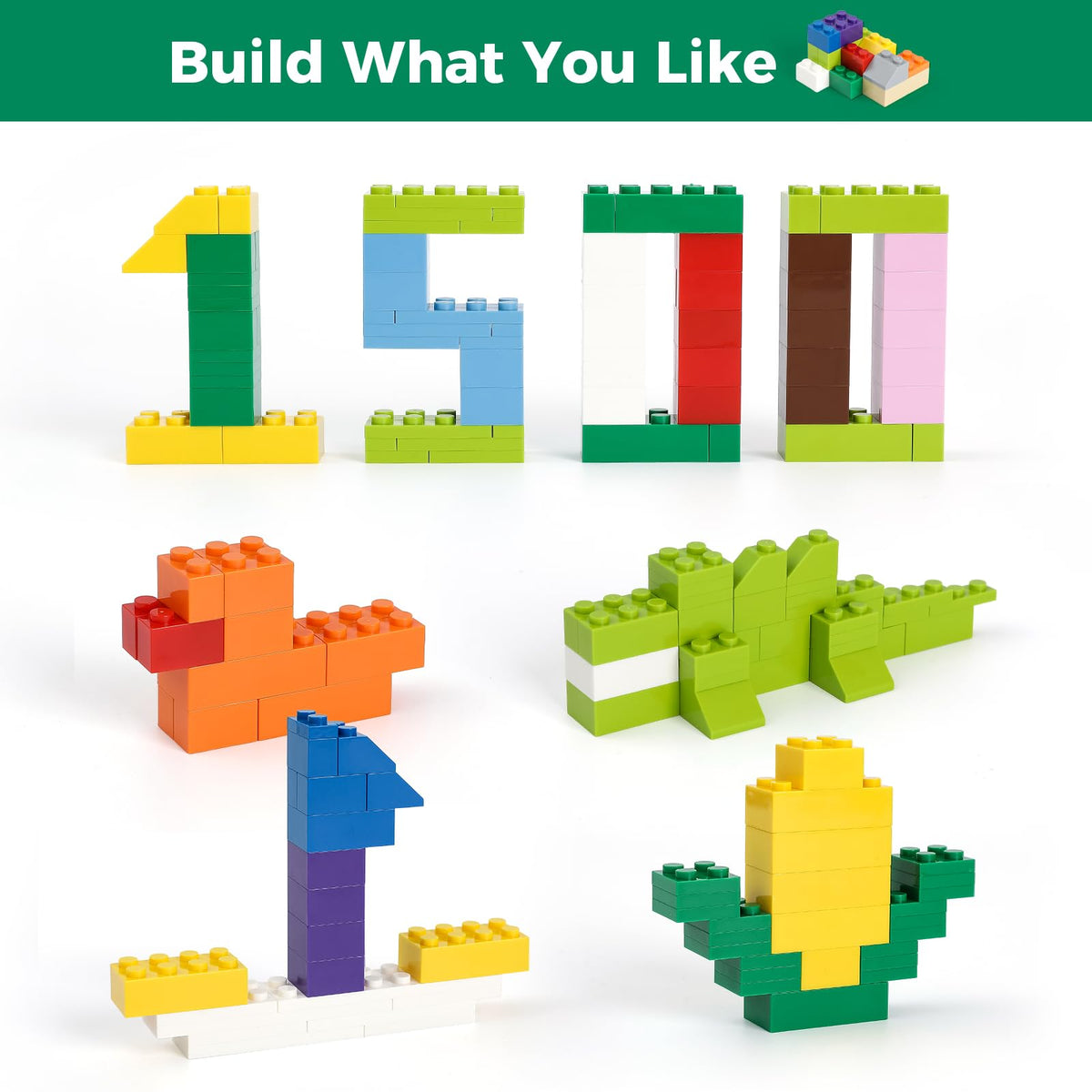 HUIZDQ 1500 Pieces Building Bricks, Classic Bulk Small Blocks, Classic Bricks Set Basic Building Blocks Compatible with All Major Brands