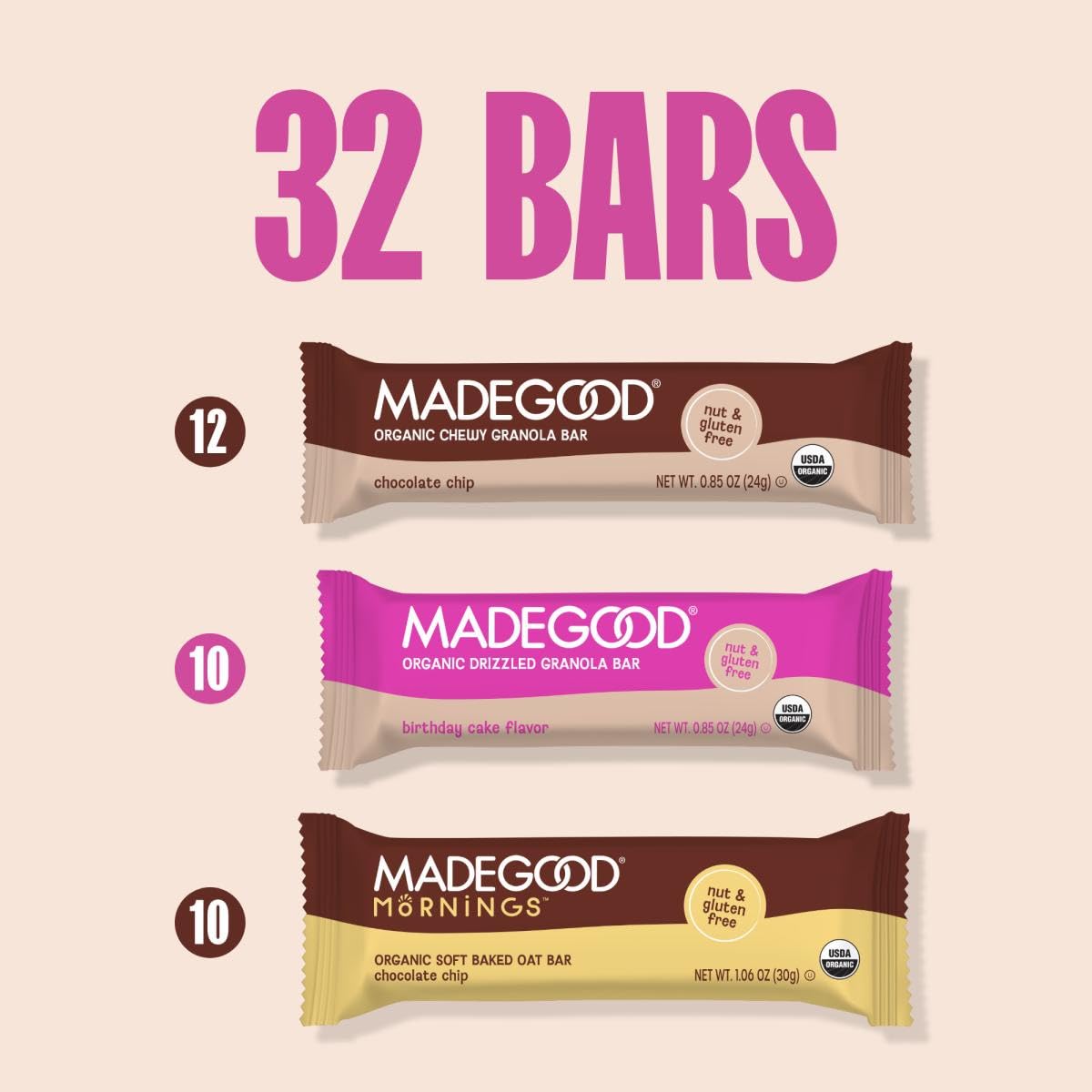 MadeGood Chocolate Lovers Variety Pack, Granola Bars, Morning Bars & Drizzled Birthday Cake Bars