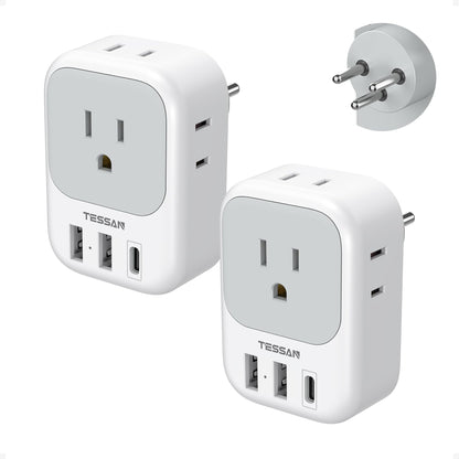 2 Pack European Plug Adapter USB C, TESSAN US to Europe Adapter 4 Outlets 3 USB Charger, Type C International Power Adaptor to Italy Spain France Portugal Iceland Germany, Europe Travel Essentials