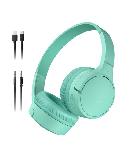 Belkin SoundForm Mini - Wireless Bluetooth Kids Headphones, 30H Battery, 85dB Safe Volume Limit, Built-in Microphone - Toddler On-Ear Earphones for iPhone, iPad - Ideal for School - Blue w/Case