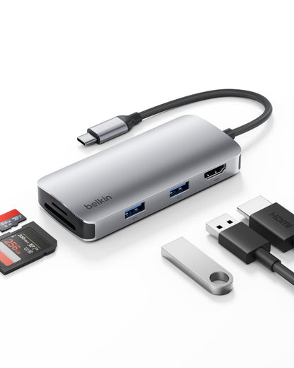 Belkin USB C Hub, 4-in-1 Multi-Port Laptop Dock with 4K HDMI, USB C Docking Station with 100 Watt Pass-Through Power Delivery, 2 X USB A Ports For MacBook Pro, Air, iPad Pro, Chromebook and More