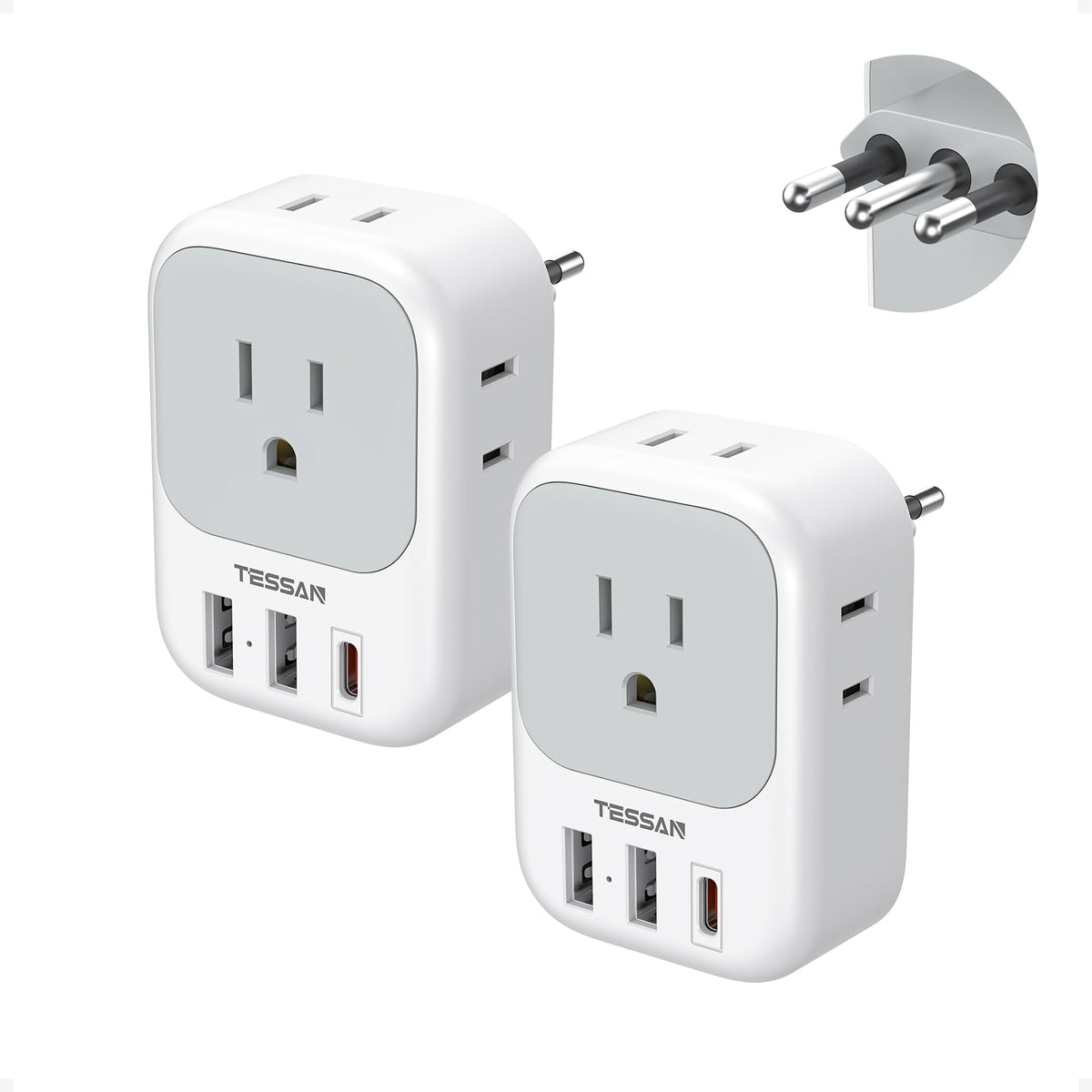 2 Pack European Plug Adapter USB C, TESSAN US to Europe Adapter 4 Outlets 3 USB Charger, Type C International Power Adaptor to Italy Spain France Portugal Iceland Germany, Europe Travel Essentials