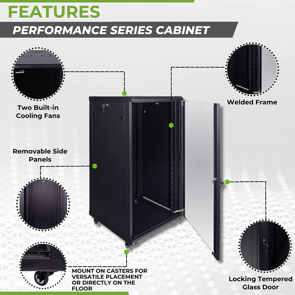 NavePoint 15U Server Cabinet Wall Mount Rack Enclosure with Caster Wheels, Includes 2 Fans, Locking Glass Door, Removable Side Panels – 15U Network Cabinet 17.7” Deep, 19”Server Rack for IT Equipment
