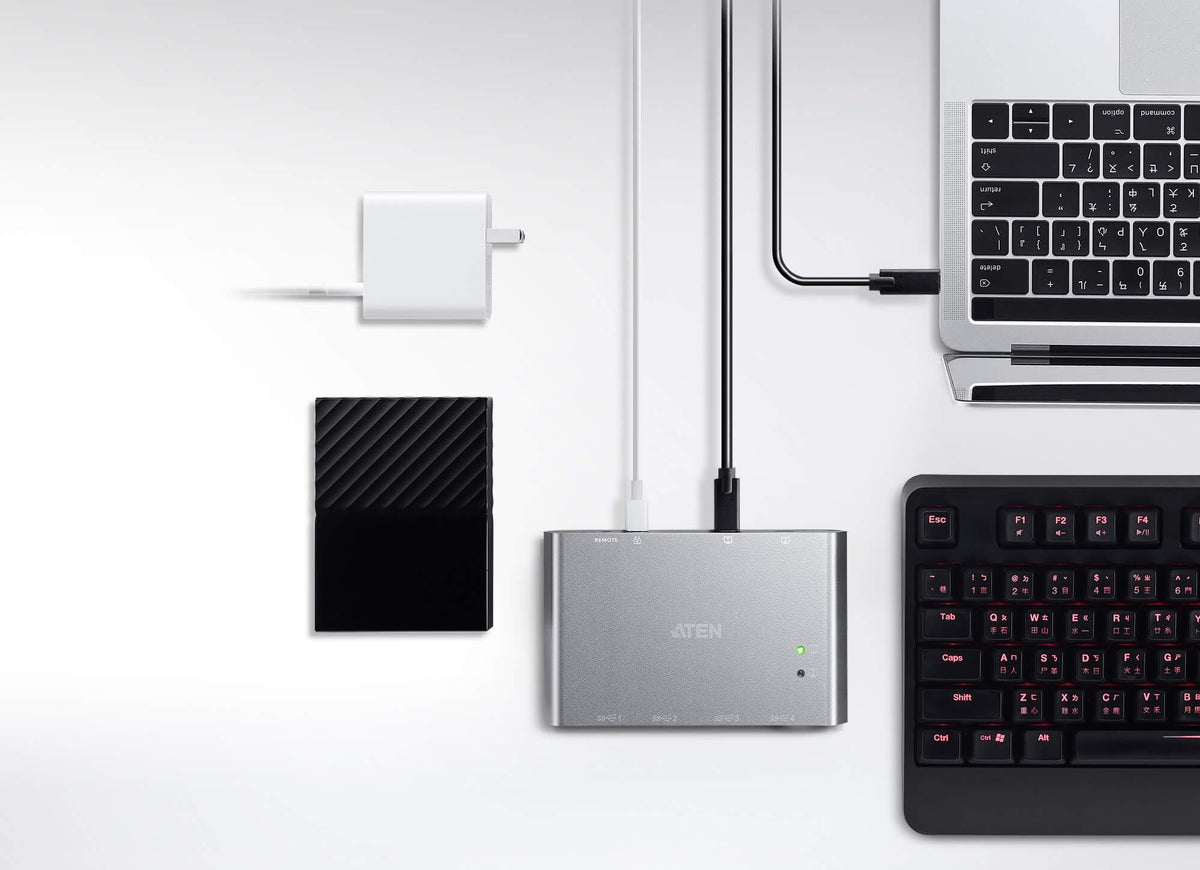 ATEN 2-Port USB-C Gen 2 Sharing Switch with Power Pass-Through | UK Version US3342