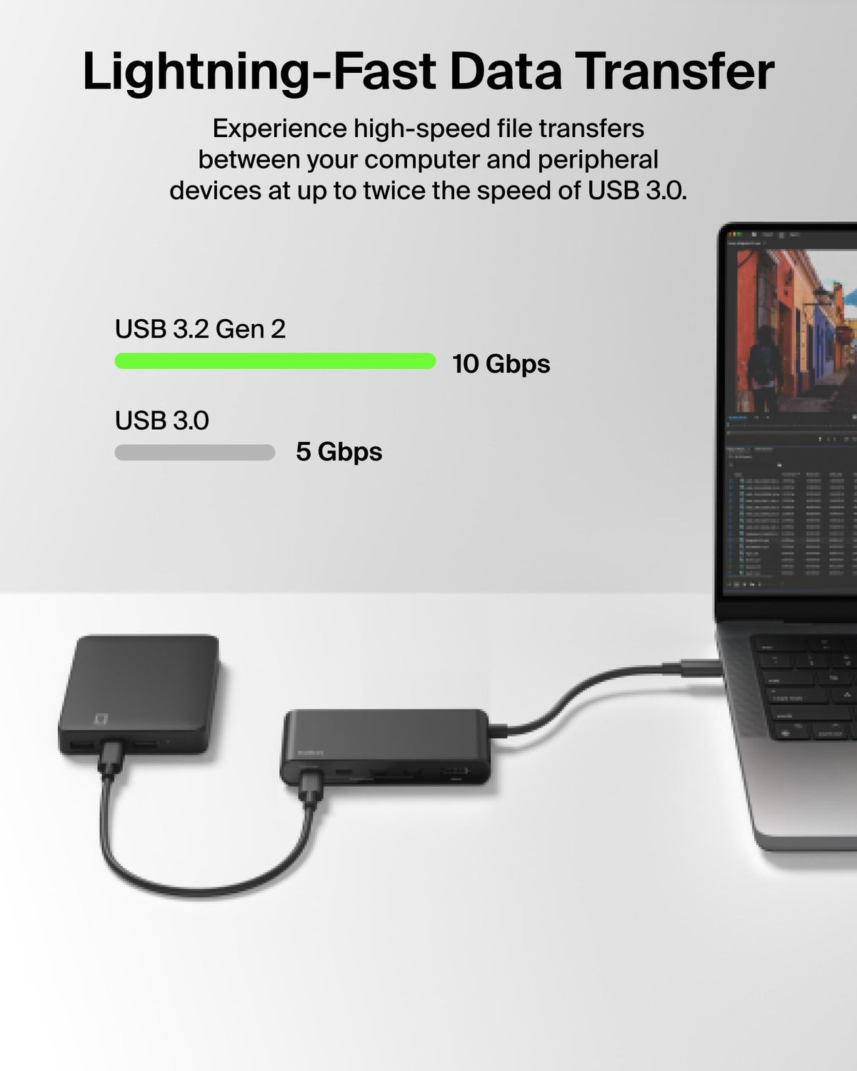 Belkin USB C Hub, 4-in-1 Multi-Port Laptop Dock with 4K HDMI, USB C Docking Station with 100 Watt Pass-Through Power Delivery, 2 X USB A Ports For MacBook Pro, Air, iPad Pro, Chromebook and More