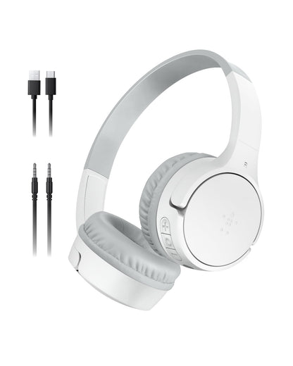 Belkin SoundForm Mini - Wireless Bluetooth Kids Headphones, 30H Battery, 85dB Safe Volume Limit, Built-in Microphone - Toddler On-Ear Earphones for iPhone, iPad - Ideal for School - Blue w/Case