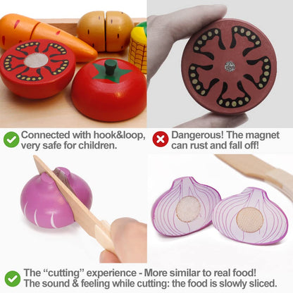 Wooden Play Food for Kids Kitchen Cutting Fruits Toys for Toddlers Pretend Vegetables Gift for Boys Girls Educational Toys